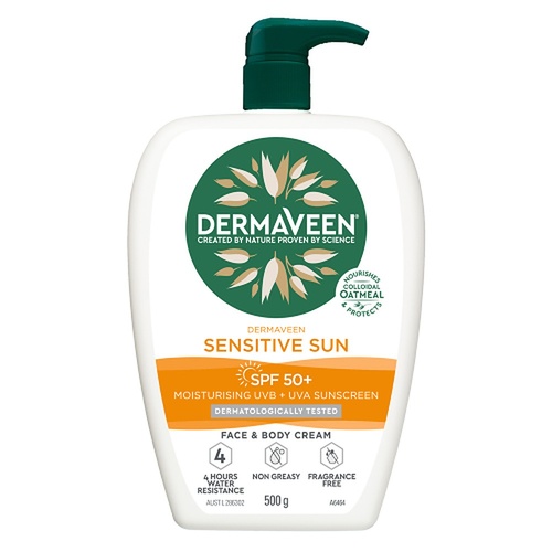 DermaVeen Sensitive Sun SPF 50+ Face & Body Cream, OatActiv+, 500g