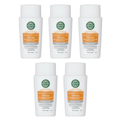DermaVeen Sensitive Sun Invisible Fluid SPF 50+ 50mL Pack of 5