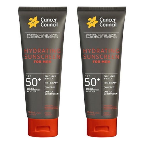 Cancer Council Hydrating Sunscreen For Men SPF 50+ 100mL Pack of 2
