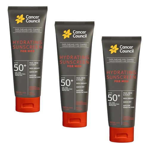 Cancer Council Hydrating Sunscreen For Men SPF 50+ 100mL Pack of 3
