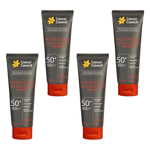 Cancer Council Hydrating Sunscreen For Men SPF 50+ 100mL Pack of 4