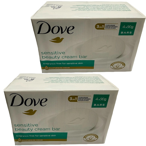 Dove Sensitive Beauty Cream Bar 2 x 4 Pack 90g Fragrance Free Soap