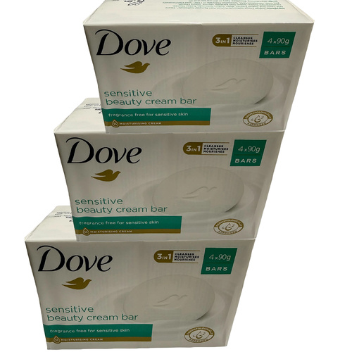 Dove Sensitive Beauty Cream Bar 3 x 4 Pack 90g Fragrance Free Soap