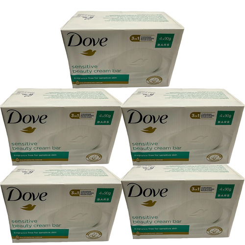Dove Sensitive Beauty Cream Bar 5 x 4 Pack 90g Fragrance Free Soap