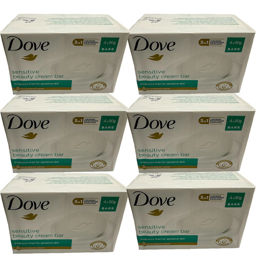 Dove Sensitive Beauty Cream Bar 6 x 4 Pack 90g Fragrance Free Soap