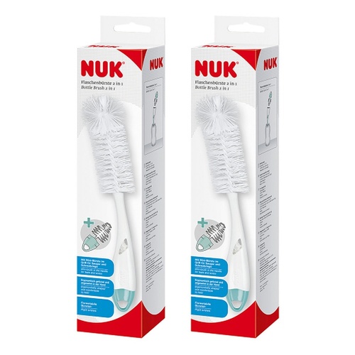 Nuk 2-in-1 Flexible Bottle and Teat Brush Mint Pack of 2
