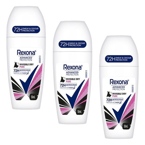 Rexona Advanced Protection 72H Antiperspirant Invisible Pure Dry 50mL Pack of 3