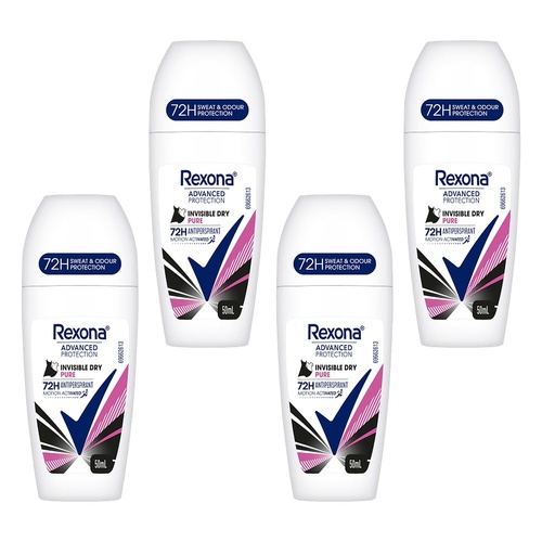 Rexona Advanced Protection 72H Antiperspirant Invisible Pure Dry 50mL Pack of 4