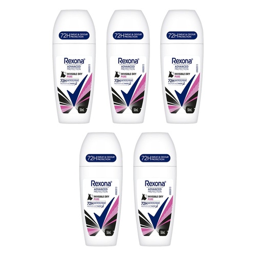 Rexona Advanced Protection 72H Antiperspirant Invisible Pure Dry 50mL Pack of 5