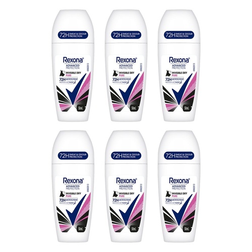 Rexona Advanced Protection 72H Antiperspirant Invisible Pure Dry 50mL Pack of 6