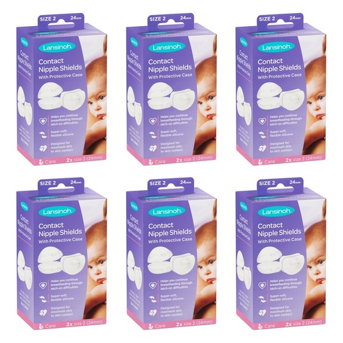 Lansinoh Contact Nipple Shields Size Two, 24mm, Pair Pack of 6