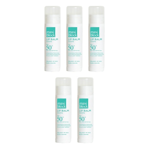 Maxiblock Sun Moisturising Lip Balm SPF 50+ Vanilla 12g Pack of 5