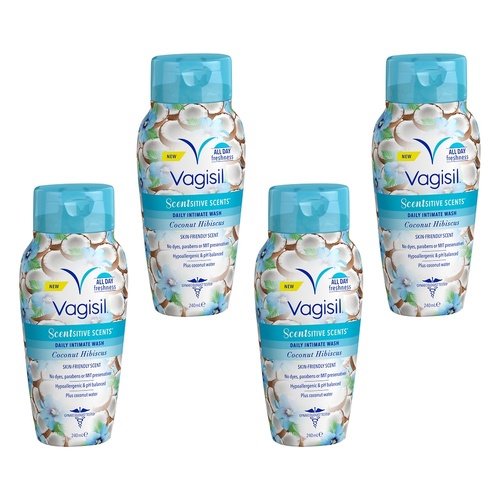 Vagisil Scentsitive Scents Coconut Hibiscus Intimate Wash 240mL Pack of 4