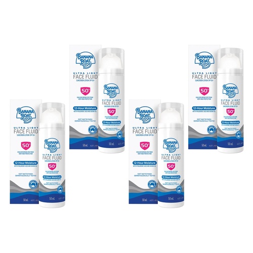 Banana Boat Ultra Light Face Fluid Sunscreen Lotion SPF50+ 50g Pack of 4