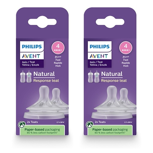 Philips Avent Natural Response Teats 3 Month+ Flow 4, 2 Pack Bundle of 2