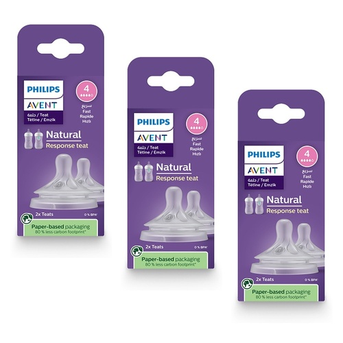 Philips Avent Natural Response Teats 3 Month+ Flow 4, 2 Pack Bundle of 3