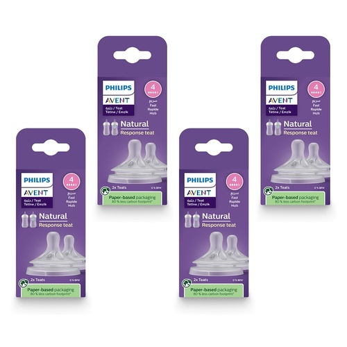Philips Avent Natural Response Teats 3 Month+ Flow 4, 2 Pack Bundle of 4