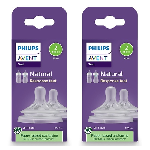 Philips Avent Natural Response Teats 0 Month+ Flow 2, 2 Pack Bundle of 2