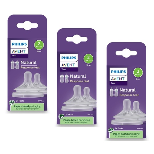 Philips Avent Natural Response Teats 0 Month+ Flow 2, 2 Pack Bundle of 3
