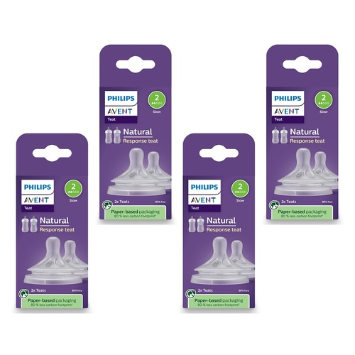 Philips Avent Natural Response Teats 0 Month+ Flow 2, 2 Pack Bundle of 4