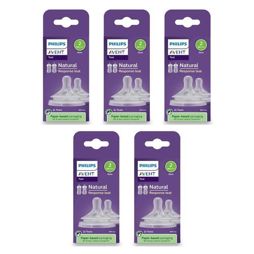 Philips Avent Natural Response Teats 0 Month+ Flow 2, 2 Pack Bundle of 5