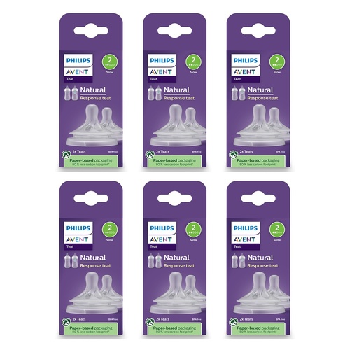 Philips Avent Natural Response Teats 0 Month+ Flow 2, 2 Pack Bundle of 6