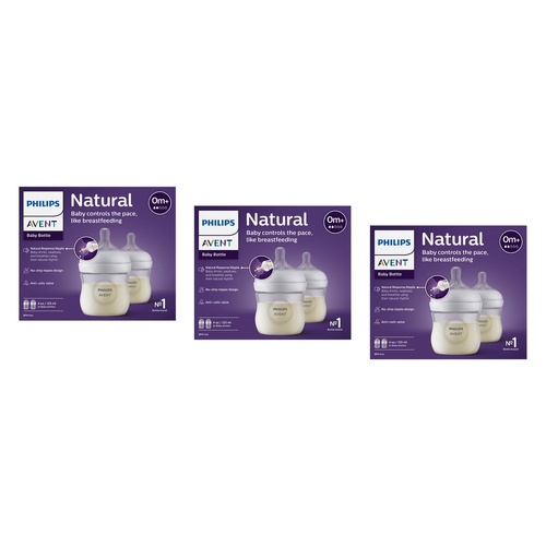 Philips Avent Natural Response 125mL Baby Bottle 2 Pack Bundle of 3