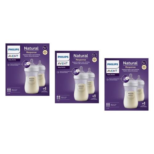 Philips Avent Natural Response 260mL Baby Bottle 2 Pack Bundle of 3