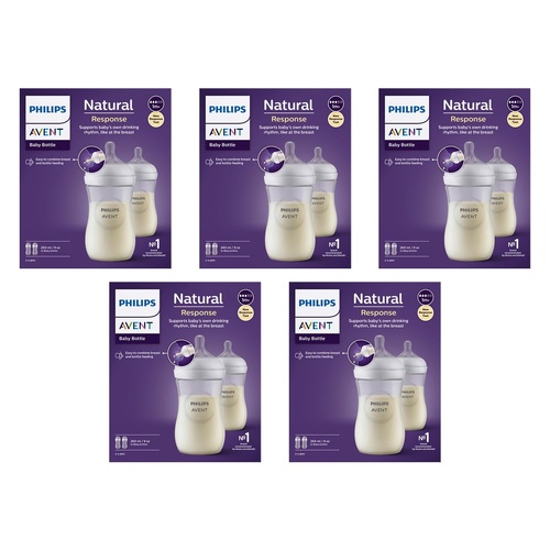 Philips Avent Natural Response 260mL Baby Bottle 2 Pack Bundle of 5