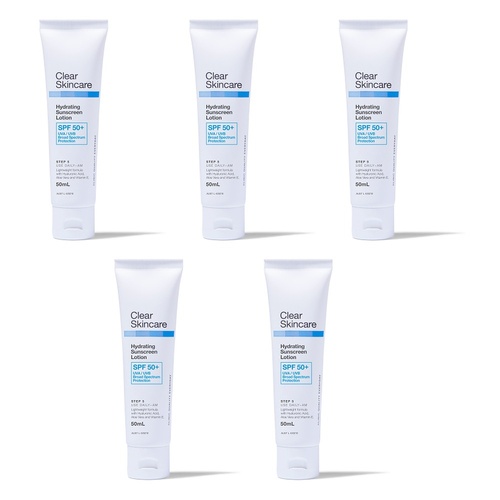 Clear Skincare Hydrating Sunscreen SPF 50+ 50mL Pack of 5
