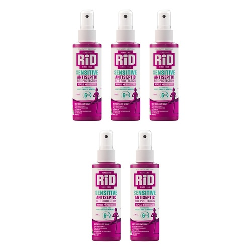 RID Sensitive Antiseptic Bite Protection Spray 100mL Pack of 5