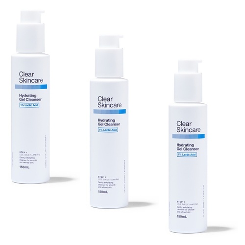 Clear Skincare Hydrating Gel Cleanser 1% Lactic Acid 150mL Pack of 3