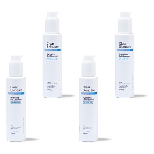 Clear Skincare Hydrating Gel Cleanser 1% Lactic Acid 150mL Pack of 4