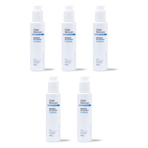 Clear Skincare Hydrating Gel Cleanser 1% Lactic Acid 150mL Pack of 5