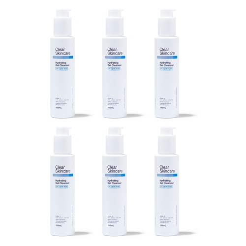 Clear Skincare Hydrating Gel Cleanser 1% Lactic Acid 150mL Pack of 6