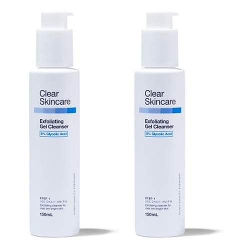 Clear Skincare Exfoliating Gel Cleanser 8% Glycolic Acid 150mL Pack of 2
