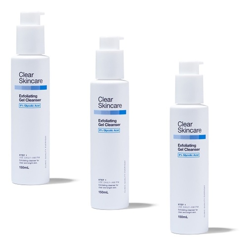 Clear Skincare Exfoliating Gel Cleanser 8% Glycolic Acid 150mL Pack of 3