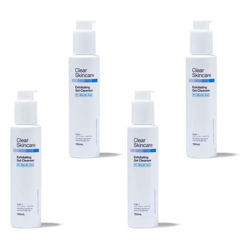 Clear Skincare Exfoliating Gel Cleanser 8% Glycolic Acid 150mL Pack of 4