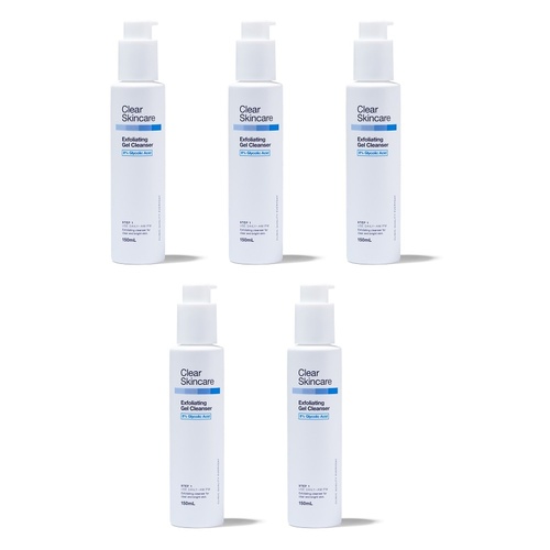 Clear Skincare Exfoliating Gel Cleanser 8% Glycolic Acid 150mL Pack of 5