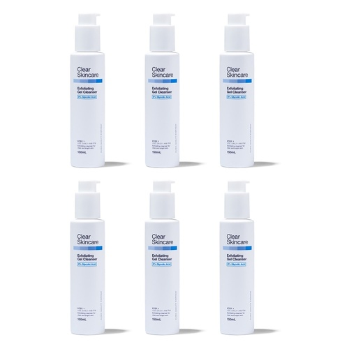 Clear Skincare Exfoliating Gel Cleanser 8% Glycolic Acid 150mL Pack of 6