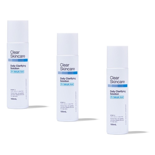 Clear Skincare Daily Clarifying Solution 2% Salicylic Acid 100mL Pack of 3