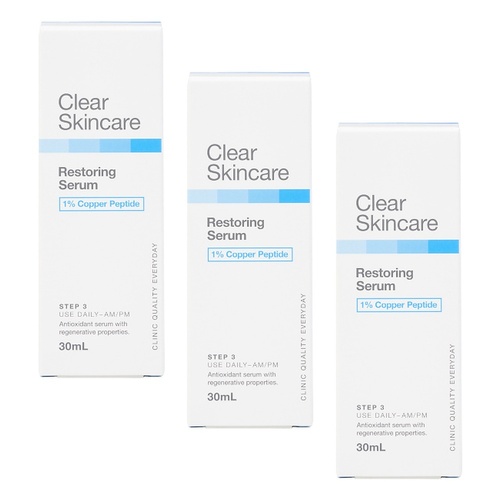 Clear Skincare Restoring Serum with 1% Copper Peptide 30mL Pack of 3