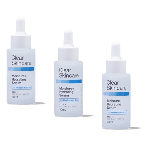 Clear Skincare Moisture+ Hydrating Serum with 2% Hyaluronic Acid 30mL Pack of 3