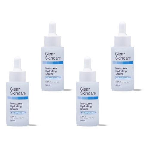 Clear Skincare Moisture+ Hydrating Serum with 2% Hyaluronic Acid 30mL Pack of 4
