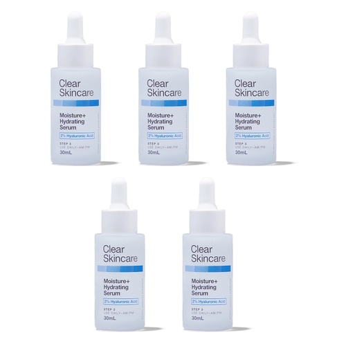 Clear Skincare Moisture+ Hydrating Serum with 2% Hyaluronic Acid 30mL Pack of 5