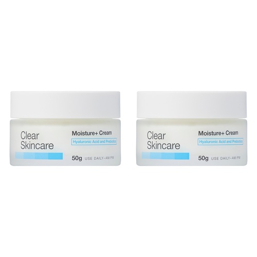 Clear Skincare Moisture+ Cream with Hyaluronic Acid and Prebiotics 50g Pack of 2