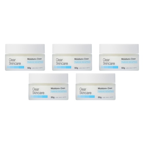 Clear Skincare Moisture+ Cream with Hyaluronic Acid and Prebiotics 50g Pack of 5