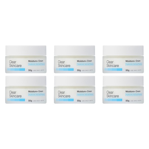 Clear Skincare Moisture+ Cream with Hyaluronic Acid and Prebiotics 50g Pack of 6