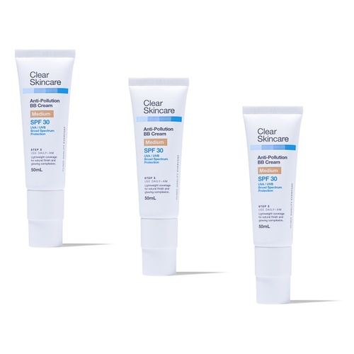 Clear Skincare Anti-Pollution BB Cream SPF30 Medium 50mL Pack of 3
