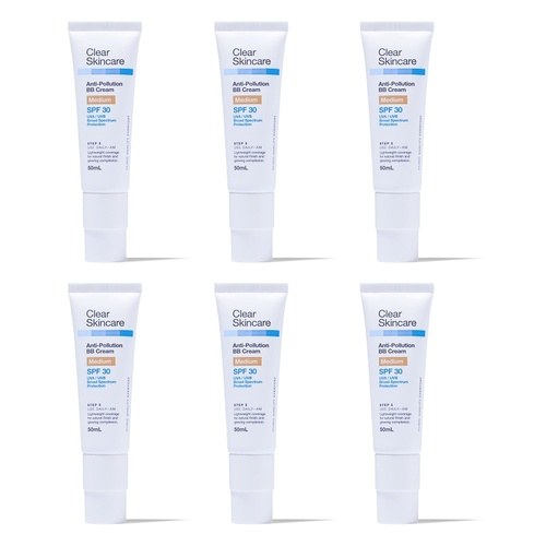 Clear Skincare Anti-Pollution BB Cream SPF30 Medium 50mL Pack of 6